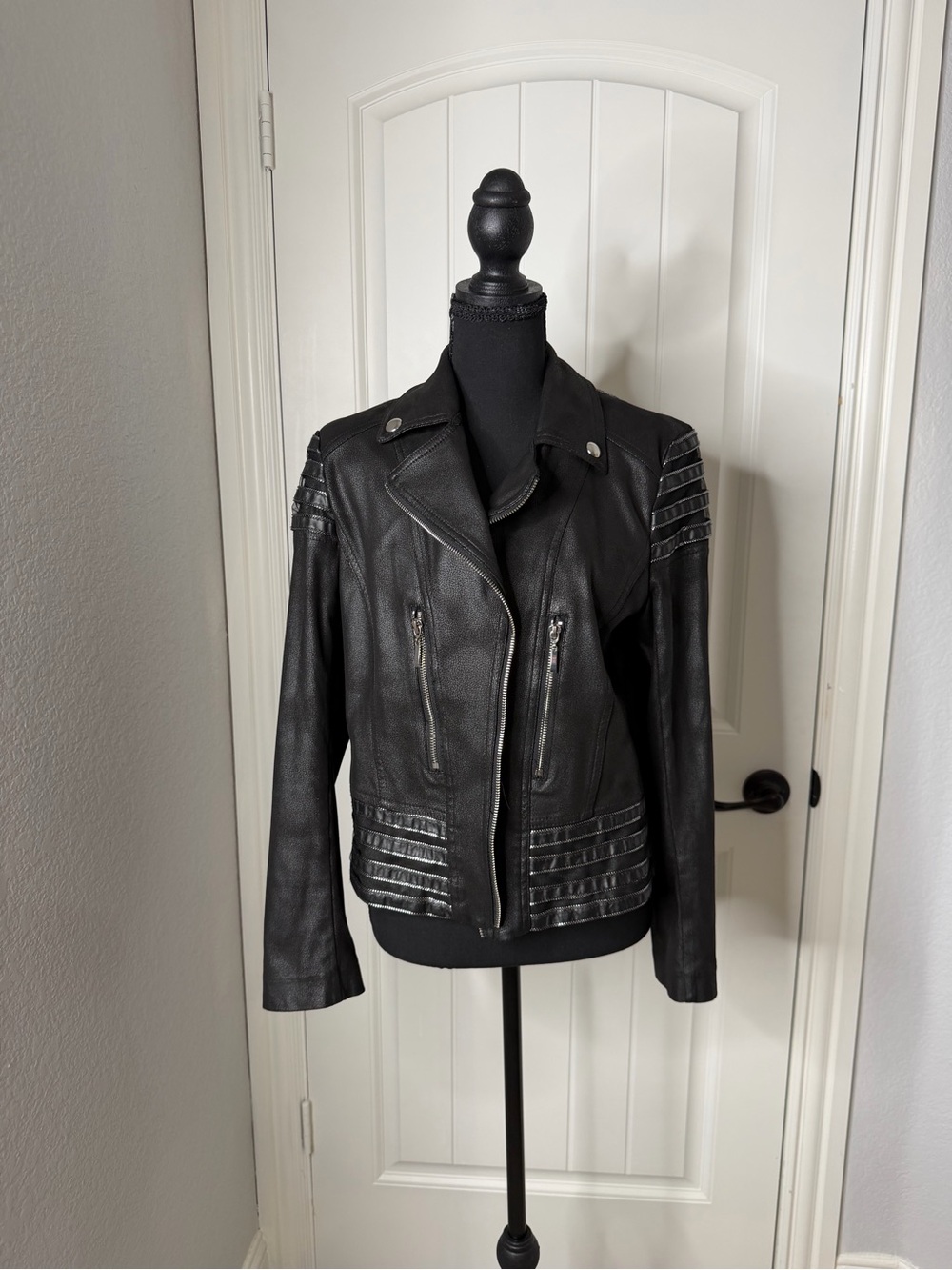 Black Women's Faux Leather Moto Jacket